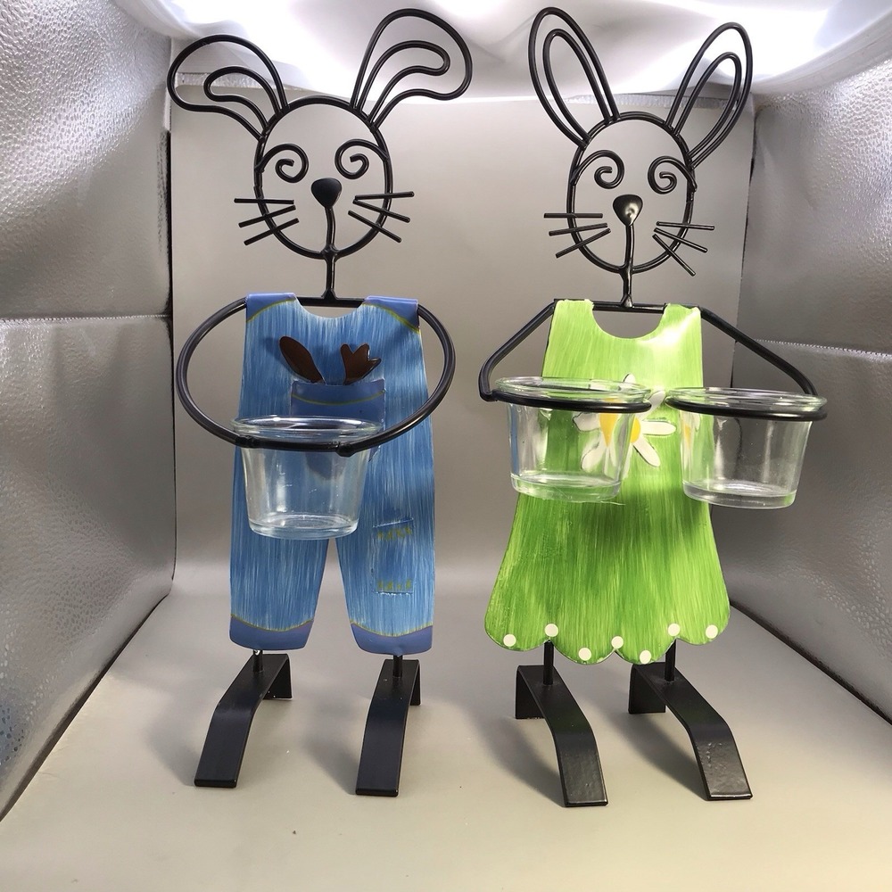 2 Easter Bunny Tea light Holders Metal‎